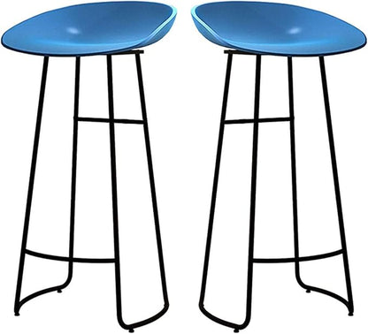 Minimalist Plastic PP Stools Backless with Metal Legs, Kitchen Island Dining Chairs with Comfortable Footrest, Counter Height Stools for Counter,Blue-75cm