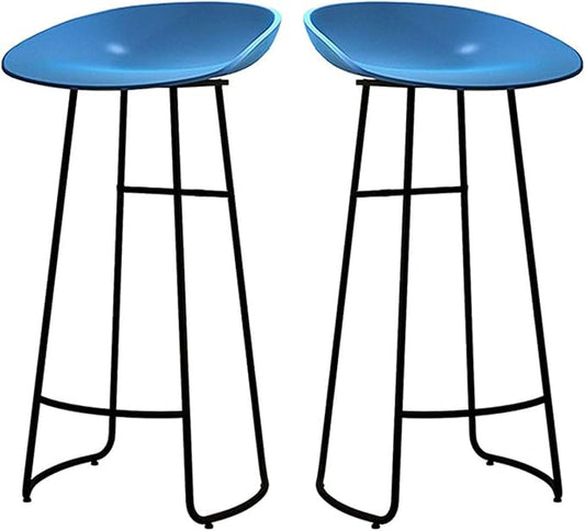 Minimalist Plastic PP Stools Backless with Metal Legs, Kitchen Island Dining Chairs with Comfortable Footrest, Counter Height Stools for Counter,Blue-65cm