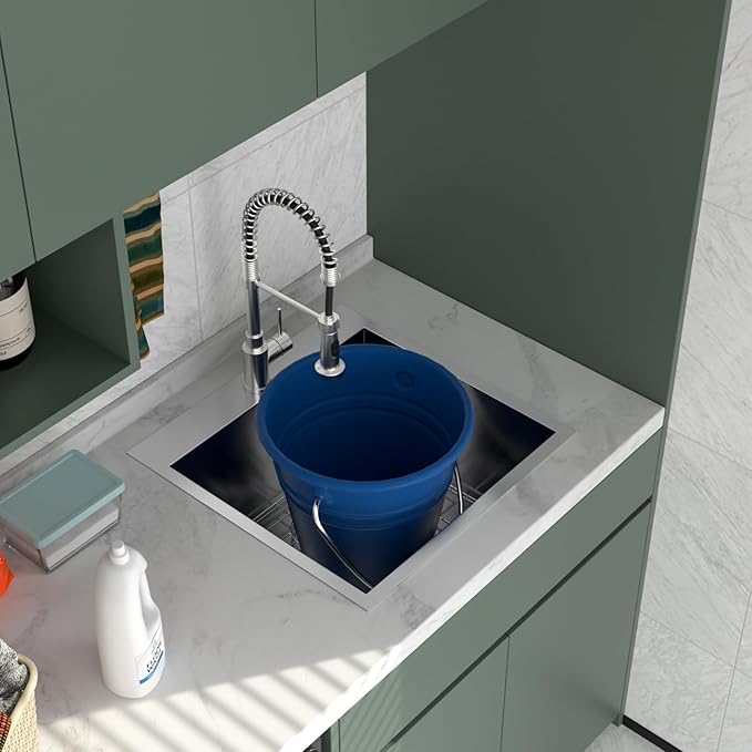 Logmey 22x22 Drop in Laundry Sink 22 Inch Laundry Room 12" Deep Sinks Handmade 16 Gauge Heavy Duty Stainless Steel Large Capacity Utility Washing Tub for Home & Commercial Use