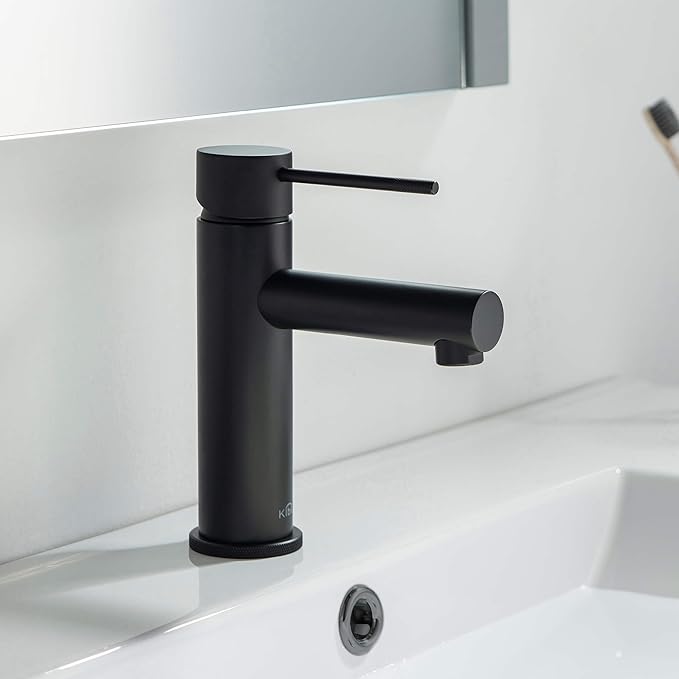 KIBI KBF1010 Solid Brass Single Handle Single Hole Circular X Faucet for Bathroom Sink with Pop Up Drain | High Arc Faucet Spout | Durable Matte Black Finish | Corrosion and Rust Resistant
