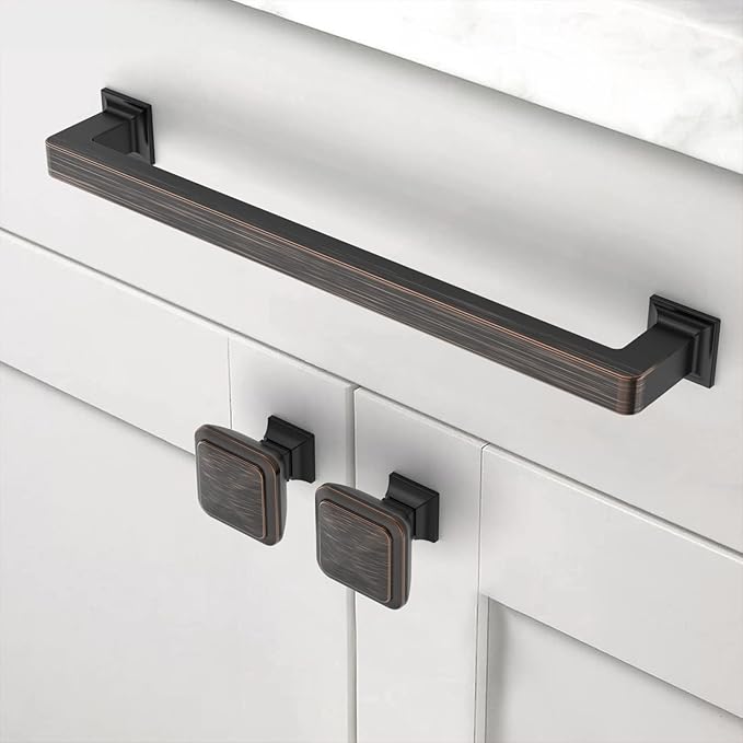 Amerdeco 10 Pack Oil Rubbed Bronze Cabinet Pulls 7 Inch Hole Centers Kitchen Cabinet Handles Cabinet Hardware Kitchen Handles for Cabinets Cupboard Handles Drawer Pulls ZH0019