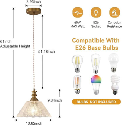 10.62-inch Adjustable Height Island Pendant Light, Brass Island Pendant Lights for Kitchen, E26 Pendant Light Suitable for Kitchen Island and Dining Area (E26 Bulb Sold Separately)