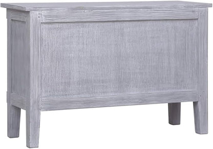 Mid Century Modern Sideboard with 2 Drawers 35.4x11.8x23.6 Inches Solid Mahogany Wood Cabinet for Living Room Dining Room Storage Furniture Gray Wash Finish