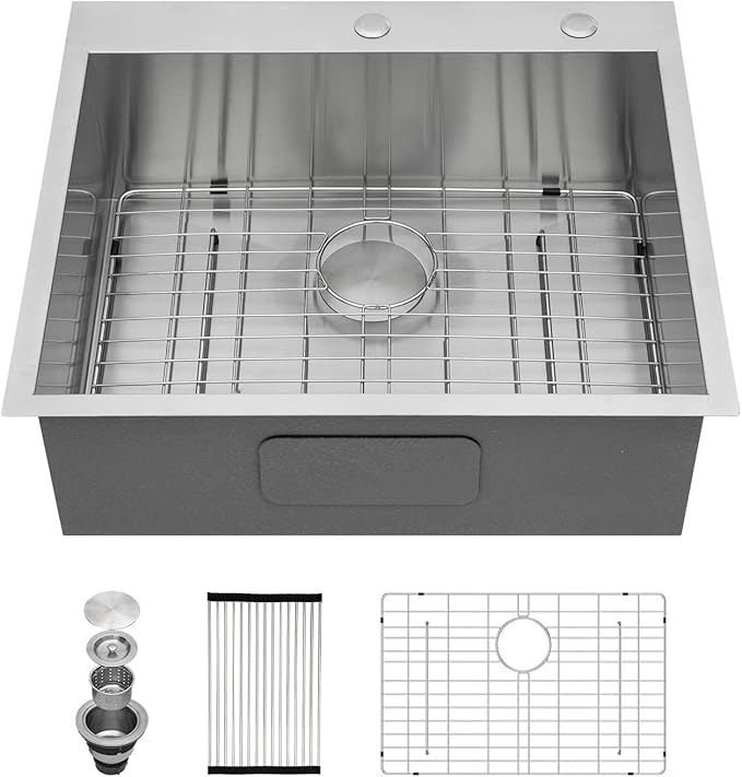 Kichae 28 Drop in Kitchen Sink - 28x22 Inch Kitchen Sink Drop in 16 Gauge Stainless Steel Single Bowl Handmade Topmount Basin with Drain Strainer
