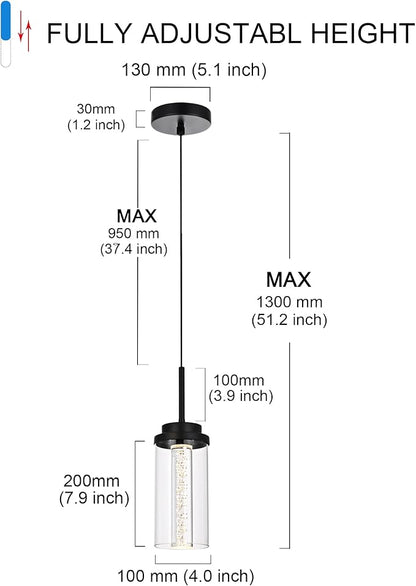 MELUCEE 3 Packs Modern LED Pendant Light Fixtures 5 Color Temperature Pendant Lights Kitchen Island Lighting Adjustable Height Black Hanging Ceiling Lamp for Dining Room Bedroom, 3000K-6000K