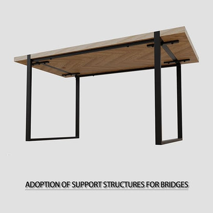 47" Waterproof MDF Dining Table, Island Table with Metal Legs, Rustic Dining Tables with Non-Slip Pads for Kitchen & Family Gatherings, Wood