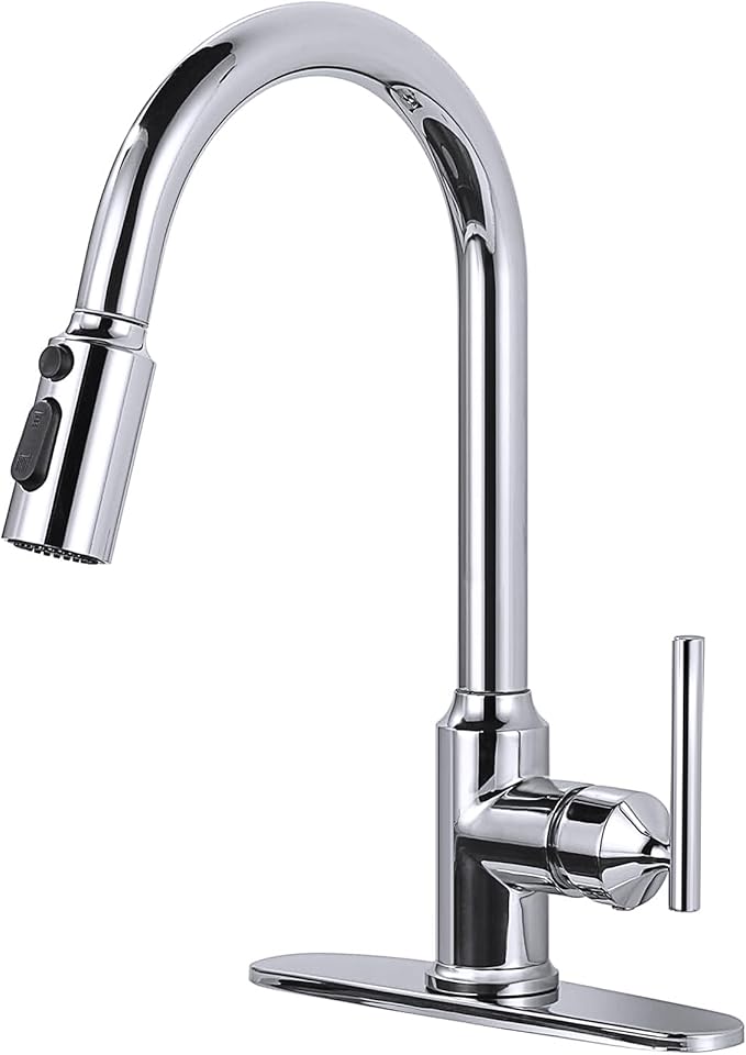 WOWOW Kitchen Faucets with Pull Down Sprayer, Chrome Kitchen Faucet with Sprayer, 304 Stainless Steel High Arc Single Handle Pull Down Kitchen Faucet for Kitchen Sink Faucet