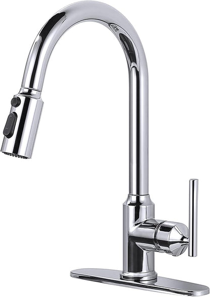 WOWOW Kitchen Faucets with Pull Down Sprayer, Chrome Kitchen Faucet with Sprayer, 304 Stainless Steel High Arc Single Handle Pull Down Kitchen Faucet for Kitchen Sink Faucet