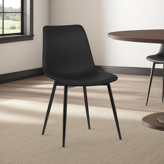 Armen Living Monte Mid Century Modern Dining Accent Chair for Table Kitchen Desk Vanity in Black Faux Leather with Black Metal Legs