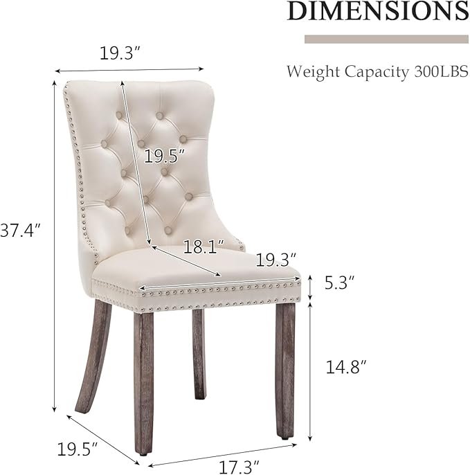 Eifizek Velvet Dining Chairs Set of 2, Tufted Dining Room Chairs with Nailhead Ring Pull Trim, Upholstered Dining Chairs with Solid Wood Legs for Kitchen Dining Room (Beige)