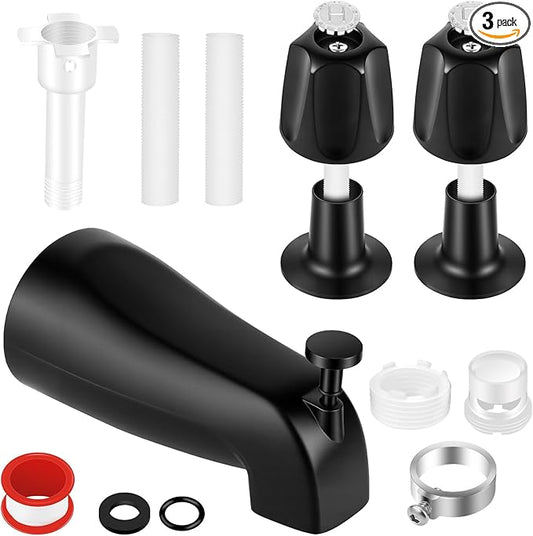 2 Piece Bathtub Shower Knob Replacement, with Diverter Bath Tub Spout Kit, Hot and Cold Faucet Knobs Compatible with Price Pfister Verve Tub Shower (Matte Black)