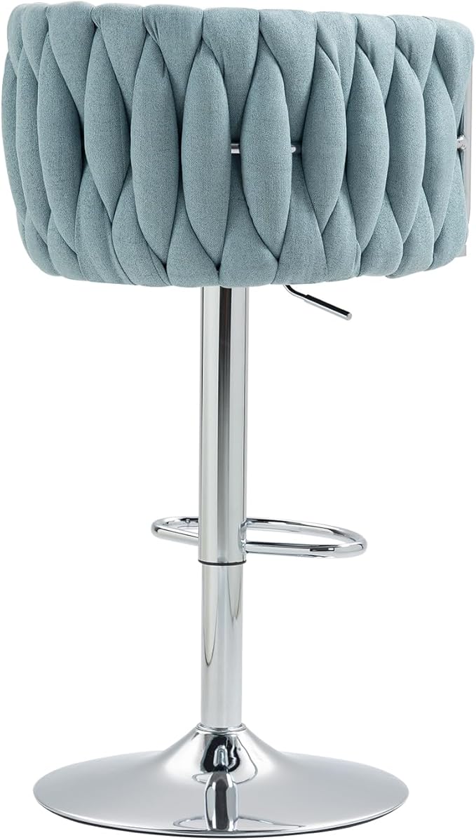 360° Swivel Fabric Bar Stools Set of 2 (Blue) - Adjustable Counter Height Chairs with Woven Back, Footrest,Silver Chrome Metal Frame - Sturdy 250LBS Capacity for Kitchen Island, Cafe, Pub.