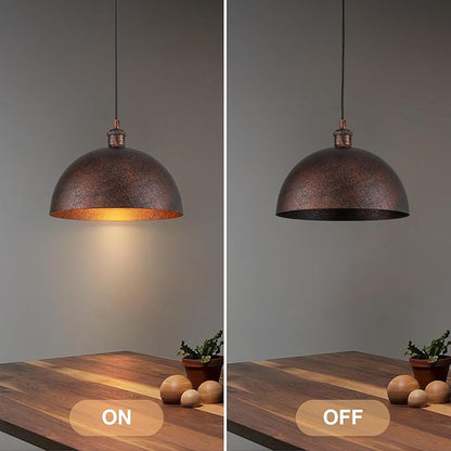 11.8” Industrial Metal Dome Pendant Light, Rust Industrial Pendant Lights for Kitchen Island, Dimmable Hanging Light Fixtures Compatible for Kitchen Island, Dining Room