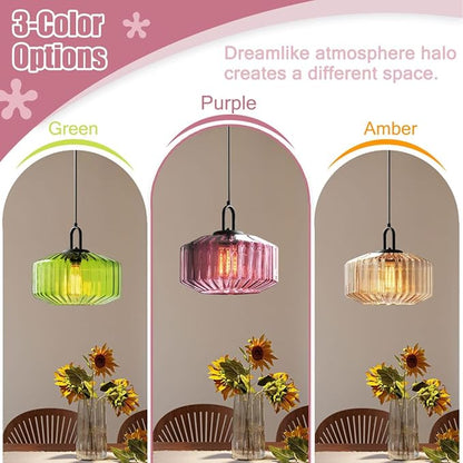 Mid Century Modern Pendant Light fixtures Glass Globe Pendant Lights with Hand Blown Purple Glass Shade Vintage Hanging Pendant Light for Dining Room Kitchen Ceiling Hanging Light