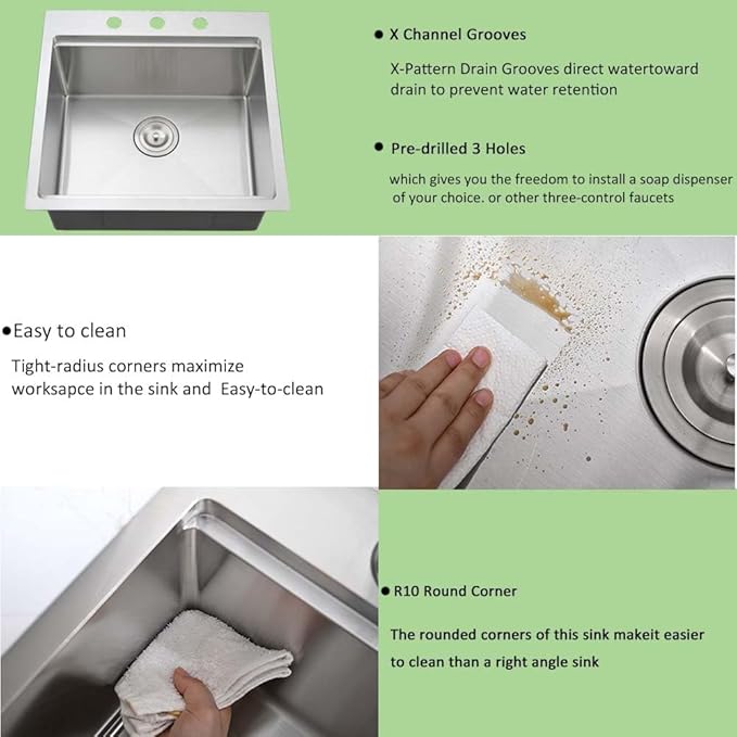 21 Inch Drop In Bar Sink Workstation-Wesliv 21x 20 Kitchen Sink Drop In 16 Gauge Stainless Steel Single Bowl Samll Kitchen Sink Outdoor Sink with Cutting Board,3 Holes Bar Sink