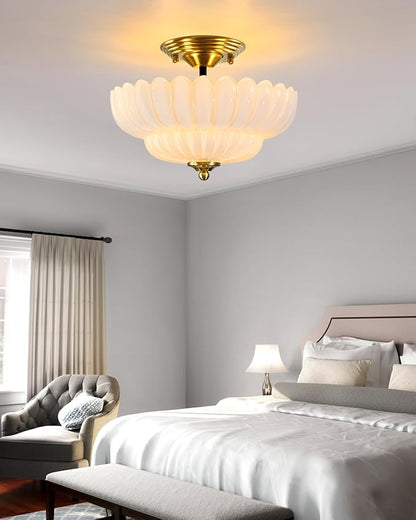 3-Light Corridor Fixture Semi-Recessed Ceiling Light White Glass Modern Lighting Suitable for Bedroom, Kitchen, Entryway, Bathroom Ceiling Installation