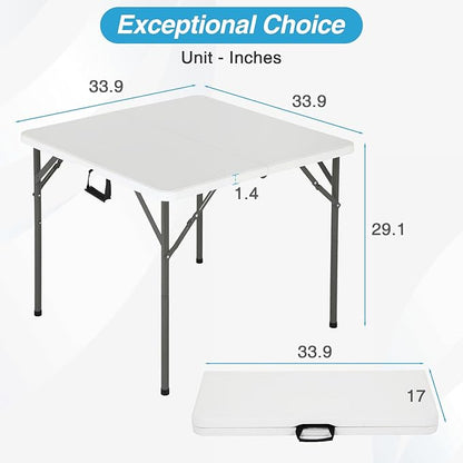 FDW 34" Folding Card Table Plastic, Portable Square Height, Perfect for Party and Parties Backyard Events, White
