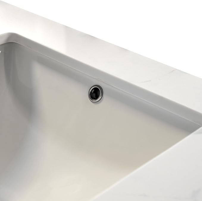 Design House Calesco Calacatta Quartz Bathroom Vanity Top, White with Taupe and Grey Veining, Pre-Mounted White Bowl, 31 in L x 22 in W x 12.5 in H, with Backsplash, 4 in Center Set, 227900-CC-CC