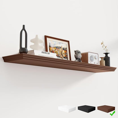 Fun Memories Floating Shelves 48 Inch Long, 9.3 Inch Deep Classic Crown Molding Floating Shelves for Wall, Rustic Wooden Shelves for Wall Decor Bathroom, Kitchen, Office, (Walnut, 1Pack)