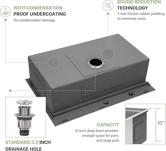 28 Inch Drop In Kitchen Sink - Beslend Stainless Steel Ledge Workstation Sinks 16 Gauge Top Mount Handmade Welding Large Single Bowl Over Counter Kitchen Basin with Accessories 28x22x10