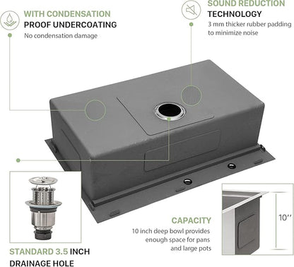 28 Inch Drop In Kitchen Sink - Beslend Stainless Steel Ledge Workstation Sinks 16 Gauge Top Mount Handmade Welding Large Single Bowl Over Counter Kitchen Basin with Accessories 28x22x10