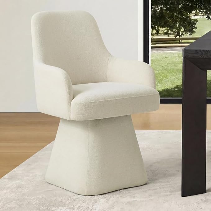 KISLOT Swivel Dining Chair Set of 1, Mid Century Modern Chair Fabric Upholstered Armchair with Armrest & Ergonomic Backrest for Dining Room, Kitchen, Bedroom, Living Room, Beige