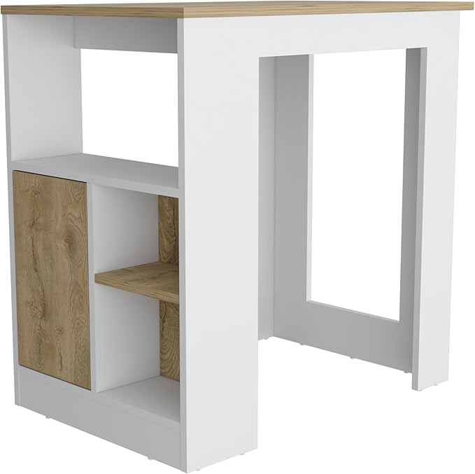 GOWE Kitchen Island 36" H, Three Open Side Storage Shelves and One Push-to-Open Cabinet, White/Macadamia