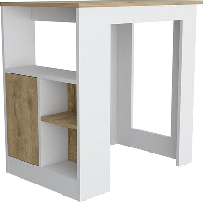 GOWE Kitchen Island 36" H, Three Open Side Storage Shelves and One Push-to-Open Cabinet, White/Macadamia