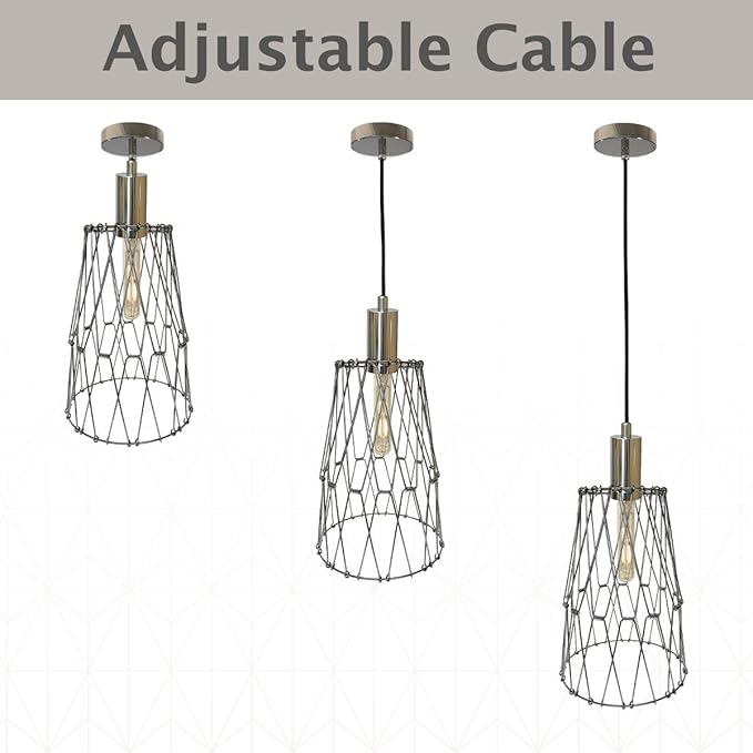 Royal Designs, Inc. Foldable Industrial Metal Pendant Light with Adjustable 7 ft Long Lamp Cord & Canopy, Create 9 Different Shapes, Polished Nickel, Single