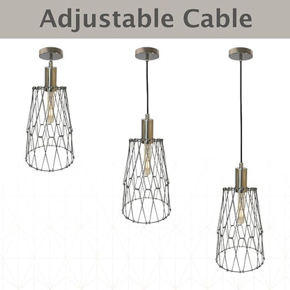 Royal Designs, Inc. Foldable Industrial Metal Pendant Light with Adjustable 7 ft Long Lamp Cord & Canopy, Create 9 Different Shapes, Polished Nickel, Single