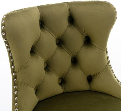 Premium Velvet Upholstered Swivel Bar Stool with Adjustable Height and Tufted Backrest for Kitchen Island, Home Bar, and Dining Space (Foam + Olive Green + Velvet)