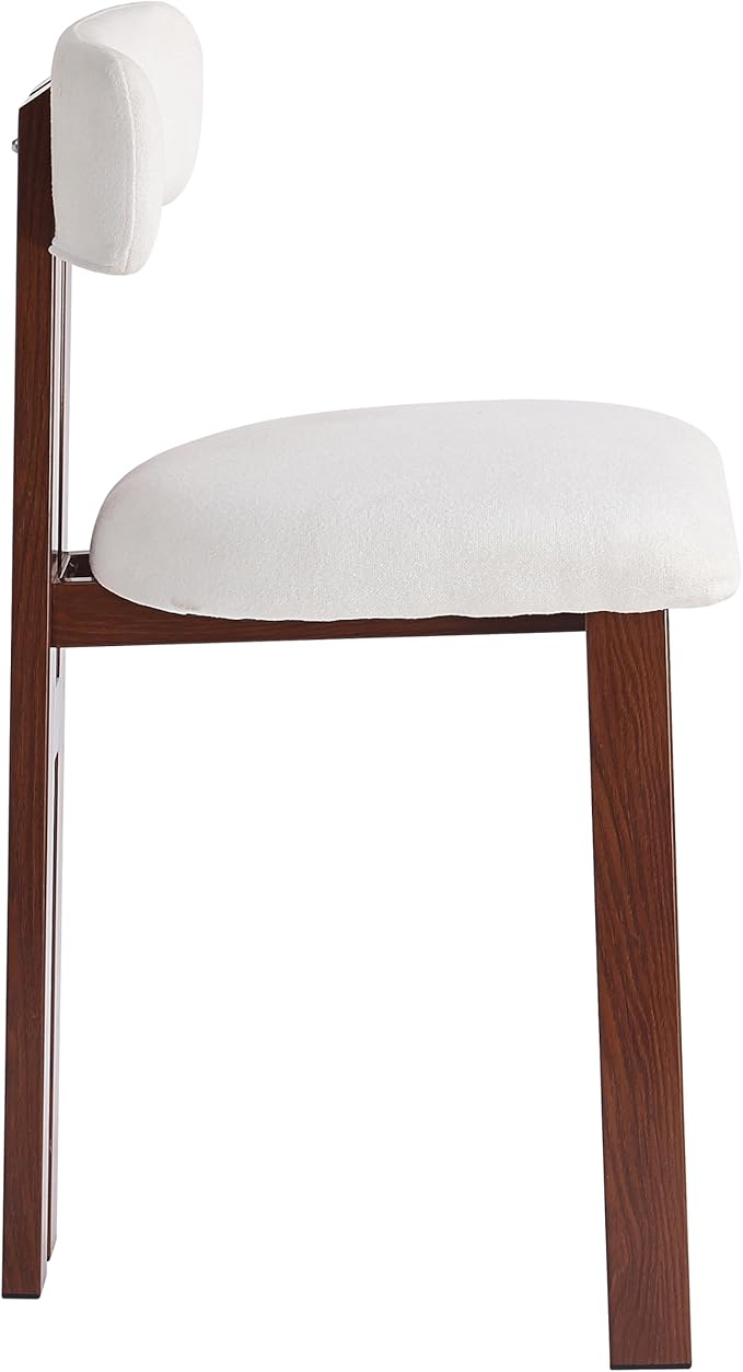 Set of 2 Modern Round Bar Stools with Low Back, 26.5" Height Upholstered Fabric Seats and Walnut Iron Frame for Kitchen Island, Dining Counter, Home Bar - White and Walnut