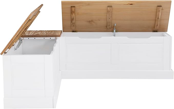 Linon Harris Natural and White Two Tone Backless Corner Breakfast Nook - Nook Only, Table is NOT Included