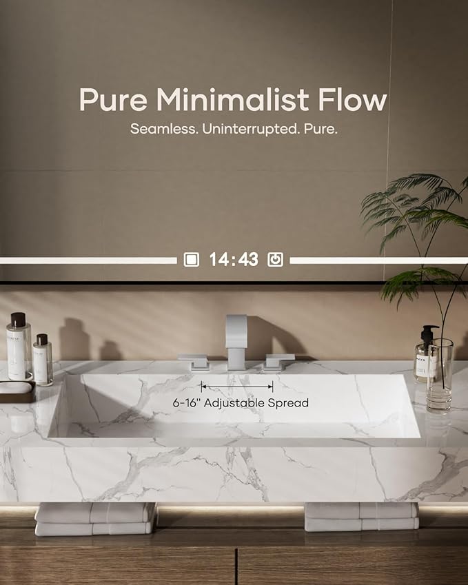 AVSIILE Waterfall Bathroom Faucet 3 Hole, Brushed Nickel 8 Inch Widespread Modern 3 Piece Bathroom Sink Faucet, Touch On Lavatory Faucet for Vanity RV Restroom, Curved Spout