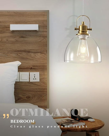 Glass Pendant Lights Kitchen Island, 7.5 inch Gold Glass Pendant Lights 1-Pack, Modern Pendant Light with Clear Glass Shade, Farmhouse Kitchen Pendant Light for Dining Rooms, Kitchen Island