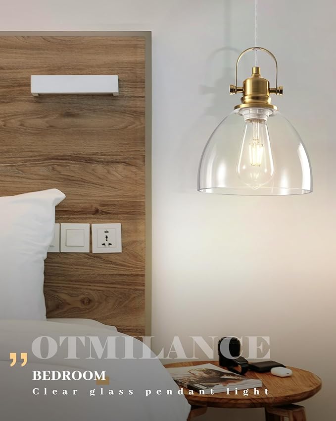 Gold Pendant Lights Kitchen Island 2 Pack, 7.5 inch Farmhouse Glass Pendant Lights, Vintage Gold Glass Pendant Light, Island Pendant Lights for Dining Rooms, Living Room, Bar