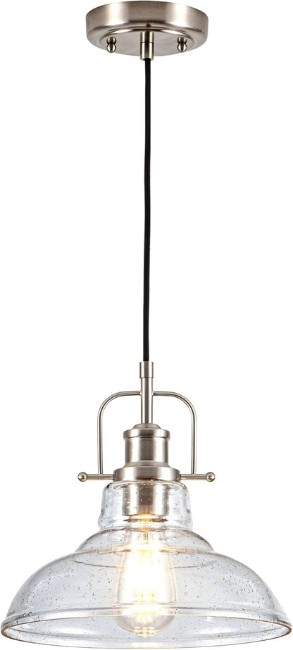 Zlepmlla Modern Glass Pendant Light，Farmhouse Industrial Light Fixture with Adjustable Cord, Seeded Glass Shade, Hanging Lights for Kitchen Island,Hallway, Dinning Room