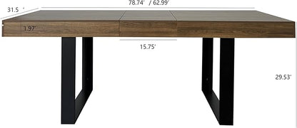 63" - 79" Extendable Dining Room Table, Expandable Kitchen Table for 6 to 10 People, Modern Wood Conference Table, Large Farmhouse Dining Table(Brown & Black, Double-U Base)