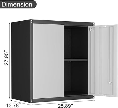 IRONFFICE Garage Wall Cabinet,Locking Wall Cabinet with Shelves,Wall Mounted Storage Cabinet,Metal Wall Cabinet for Garage,Basement,Home,Gray