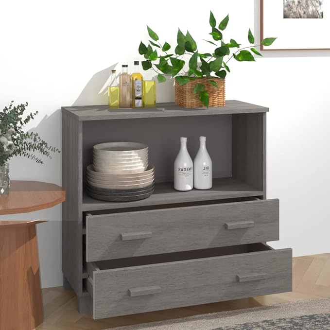 Light Grey Sideboard, Solid Pine Wood & MDF, Modern Buffet Cabinet with Storage, 33.5x33.5x31.5 Inch, Versatile Dining Room Furniture Kitchen Furnitur