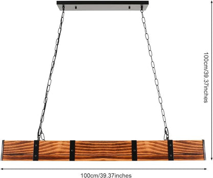 Farmhouse Wooden Light Fixtures Kitchen Island Pendant Lamp Retro Wood and Metal Hanging Light for Living Dining Room Bar Cafe, 4 Lights, 39.4X 3.1x 3.7in