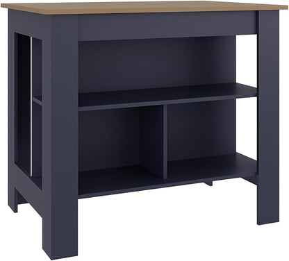 Cala Kitchen Island with Three Open Shelves, One Top Shelf & Four Legs, Modern Kitchen Decor & Organizer