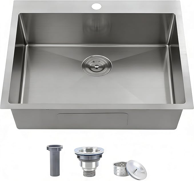 IKEBANA Kitchen Sink 22 x 18 inch, 304 Stainless Steel Brushed Nickel Small Kitchen Bar Sink, Topmount Drop in RV Single Bowl Sink with Strainer