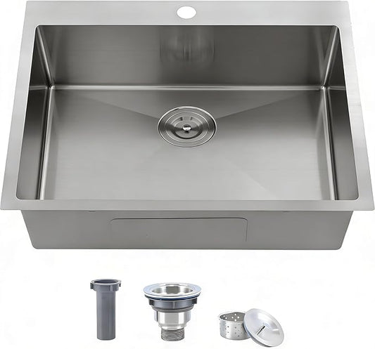 IKEBANA Kitchen Sink 22 x 18 inch, 304 Stainless Steel Brushed Nickel Small Kitchen Bar Sink, Topmount Drop in RV Single Bowl Sink with Strainer