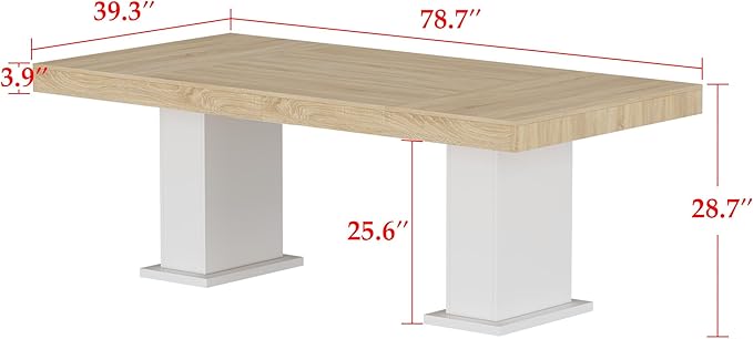 Hitow Dining Table for 6-8, 79-Inch Rectangular Wood Kitchen Table with Thicken Tabletop and Pedestal Base, Modern Office Conference Room Table, Dining Room Living Room Table, Oak&White