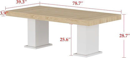 Hitow Dining Table for 6-8, 79-Inch Rectangular Wood Kitchen Table with Thicken Tabletop and Pedestal Base, Modern Office Conference Room Table, Dining Room Living Room Table, Oak&White
