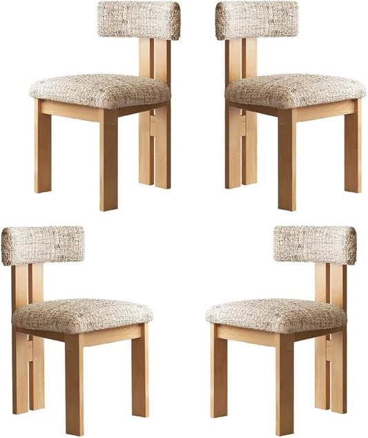 Beige Dining Chairs Set of 4, Farmhouse Dinning Room Chair with Curved Black Wood Legs,French Country Upholstered Dinner Chairs for Kitchen Living Room Bedroom,Natural