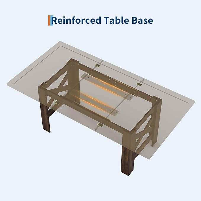 IDEALHOUSE 71" L Farmhouse Dining Table for 6-8, Rectangular Barn Wooden Kitchen Table with a Rock-Strong Thick Base, Triangular Legs, Long Dining Room Table for Office, Kitchen, Apartments, Walnut