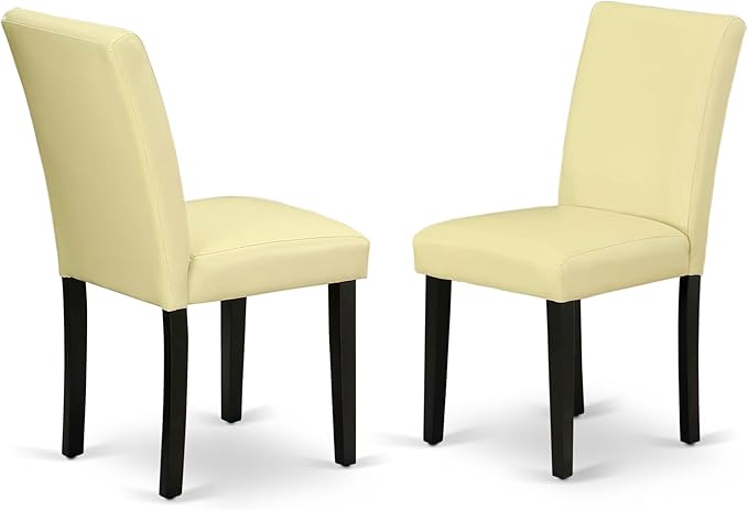 East West Furniture ABP1T73 Abbott Parson Dining Room Chairs - Eggnog Faux Leather Upholstered Chairs, Set of 2, Black