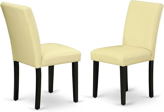 East West Furniture ABP1T73 Abbott Parson Dining Room Chairs - Eggnog Faux Leather Upholstered Chairs, Set of 2, Black
